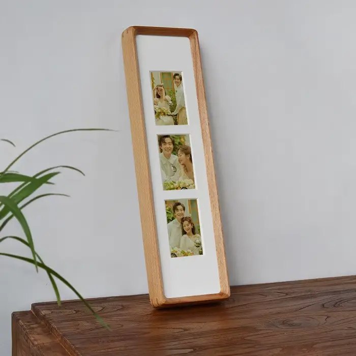 Cadre Photo Long en bois massif, créatif, multi-grille, trois panneaux, pour Couple de mariage, pour