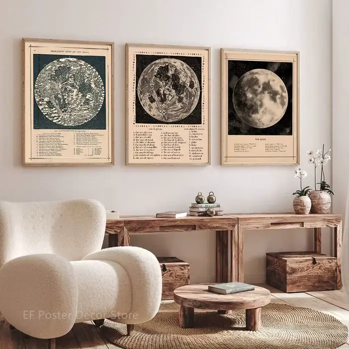 Affiches de carte de lune vintage, grande astronomie, impressions esthétiques nosttorn ic, décor de