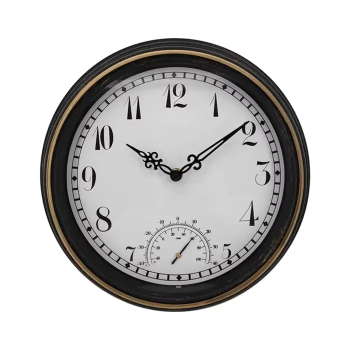 Horloge murale extérieure étanche avec thermomètre IP44 horloge de décoration de jardin ronde Vintage 12 pouces horloge extérieure-ABXK