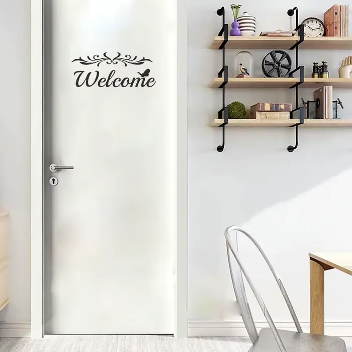 Autocollant de porte de bienvenue alphabet anglais, stickers muraux, papier peint, fleur, vigne, salon, décoration de la maison