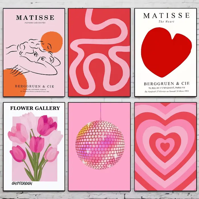 Affiche de fleurs de carte de muses Matisse roses abstraites, art HD, mur collant, étanche, décoration esthétique pour la maison, le salon, la chambre à coucher, le bar