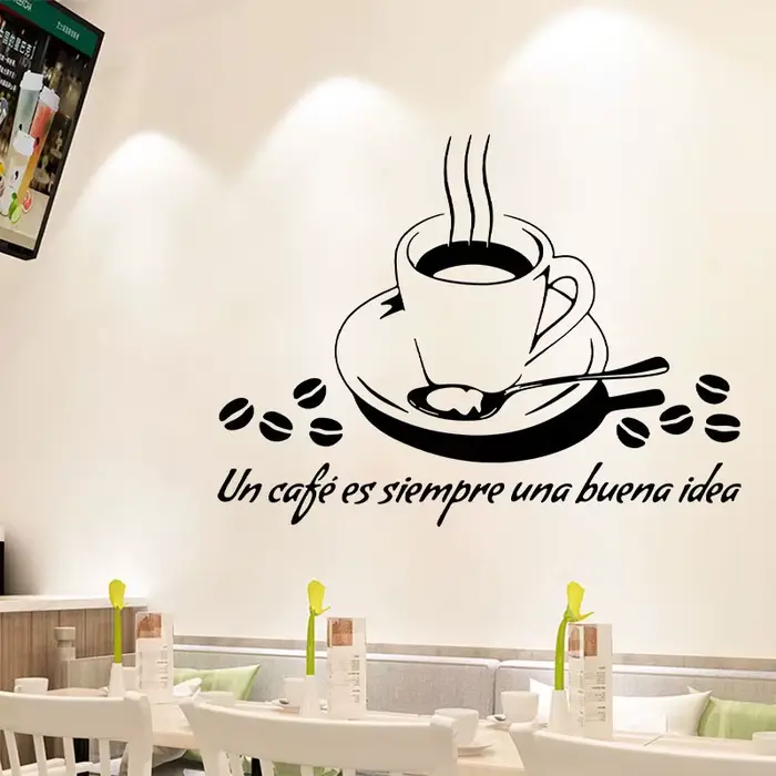 Autocollants muraux espagnols « Un café est toujours une bonne idée »