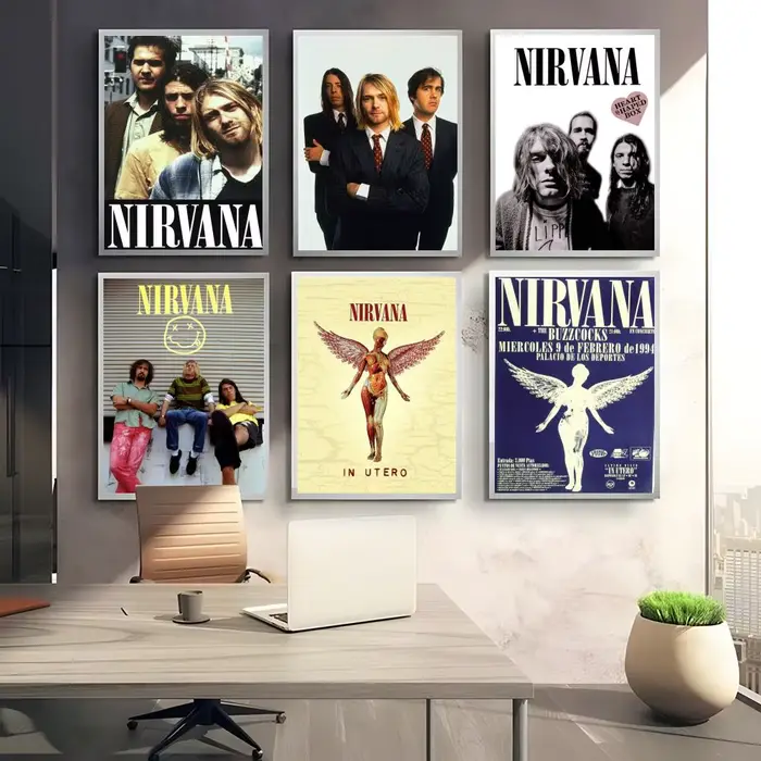Affiche sur toile de calligraphie de peinture de groupe A-N-Nirvana-Rock: sans plis