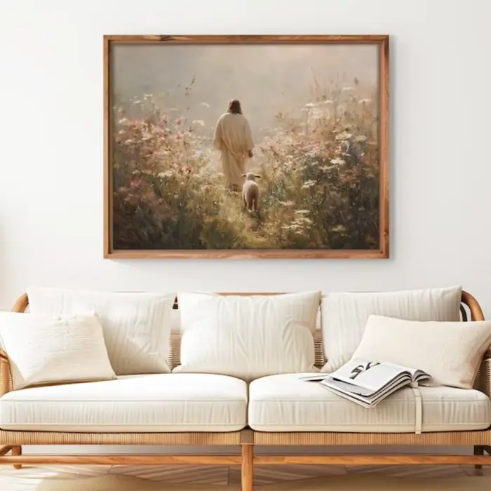 Affiche sur toile Jésus et les moutons