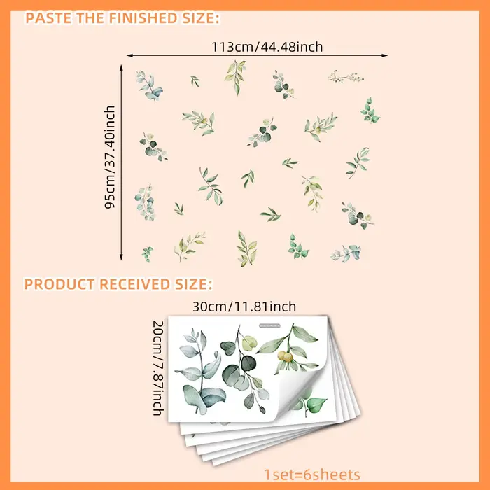 Autocollants muraux aquarelle Branches de feuilles vertes, pour salon, chambre à coucher, plinthes, 