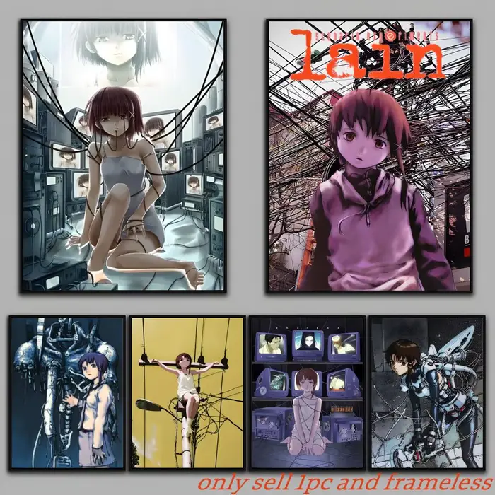 Affiche Murale Cyberpunk Anime Lain - Peinture Murale Décorative pour Salle de Cinéma, Bar, Café, Maison