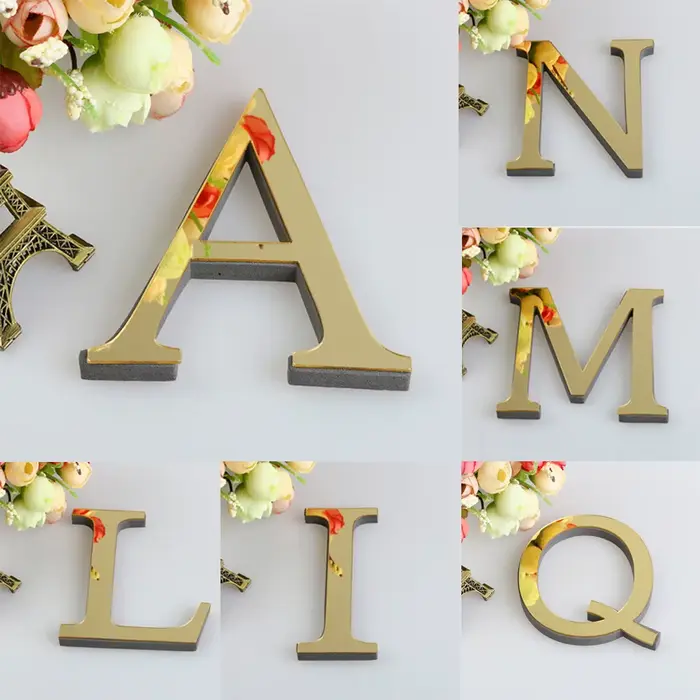 Autocollant mural miroir avec lettres anglaises 3D