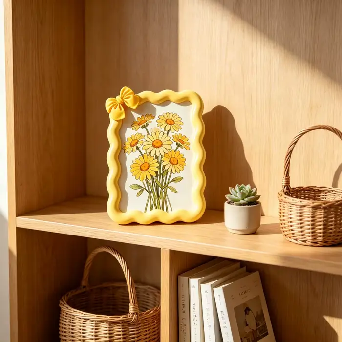 Cadre d'art décoratif à bord ondulé avec accent floral