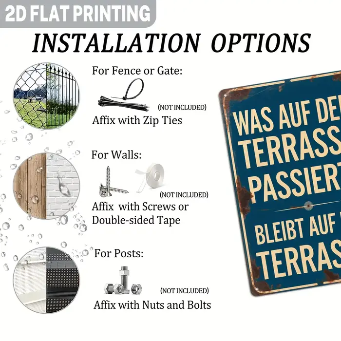 Décoration murale en métal vintage avec citation amusante en allemand pour patio - Art mural extérieur rétro « Ce qui