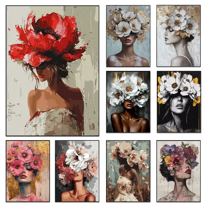 Affiche imprimée de Portrait de femme florale