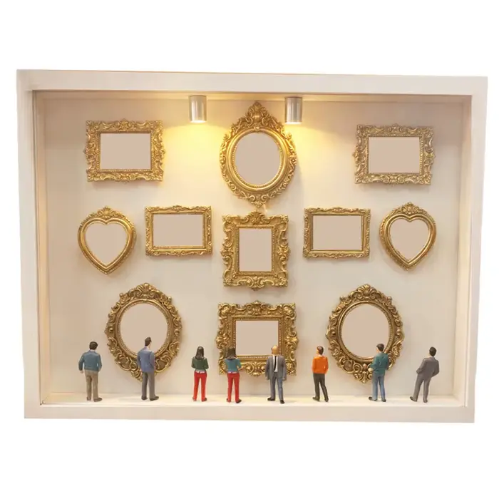 Boîte à Silhouettes LED DIY Mini Musée, 8 Mini Figurines, Cadre Photo de Bureau Miniature, Boîte à O