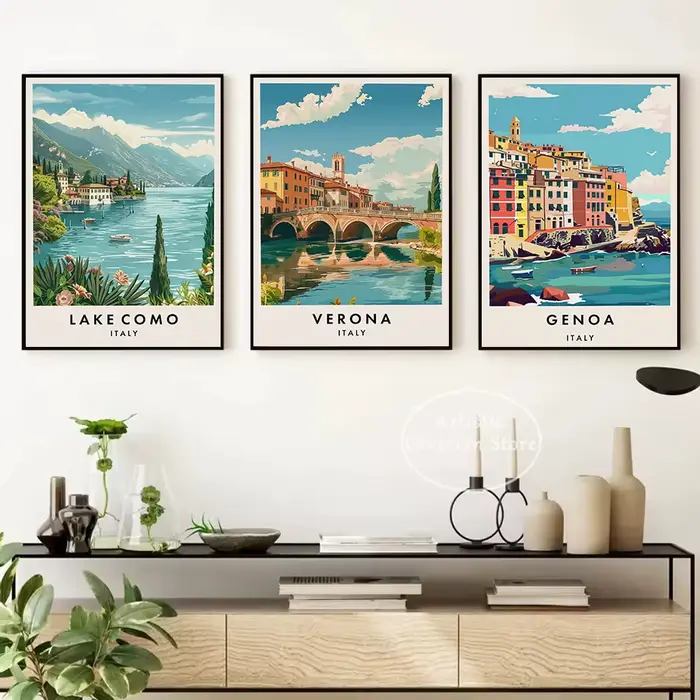 Aquarelle italie voyage villes italiennes côte Amalfi Alberobello Capri Tour affiche esthétique toile mur Art photos décor à la maison