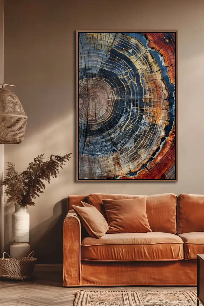 Art mural encadré avec anneau d'arbre