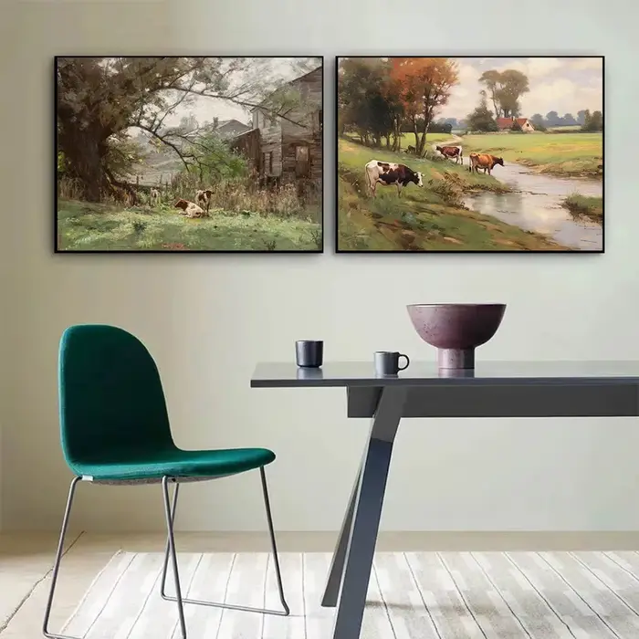 Affiche d'art de paysage de bétail et de mouton