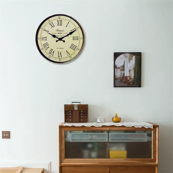 Horloge murale en bois à motif français « 16 siècle » salon chambre cuisine décoration de la maison horloge murale horloge à quartz silencieuse cadeau de vacances 10 pouces 12 pouces 14 pouces 16 pouc