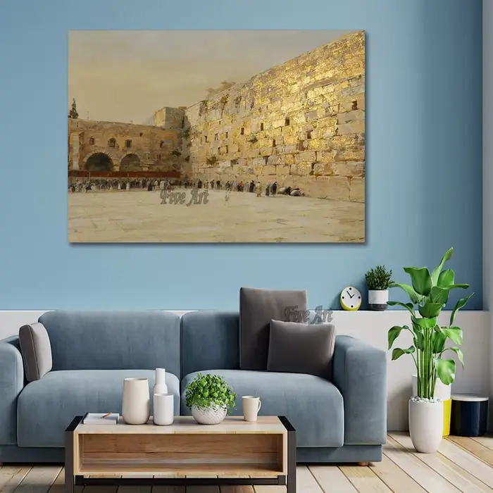 Peinture murale grand format de luxe - Tableaux personnalisables Prière juive sur les murs de Jérusalem Feuille d'or Judaïsme Israël Art sur toile