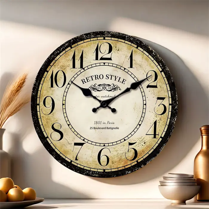 Horloge murale rétro en bois 1 pièce