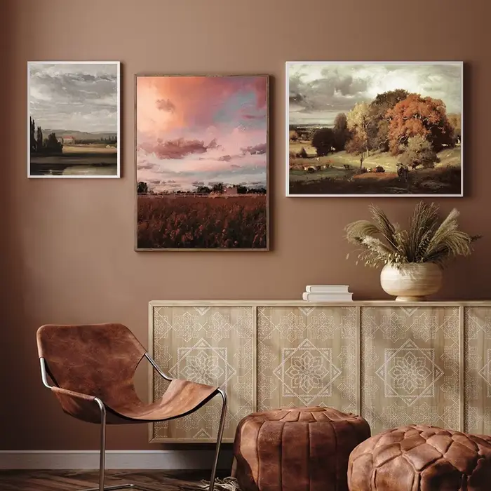 Toile de peinture à l'huile de paysage de ferme Vintage d'automne