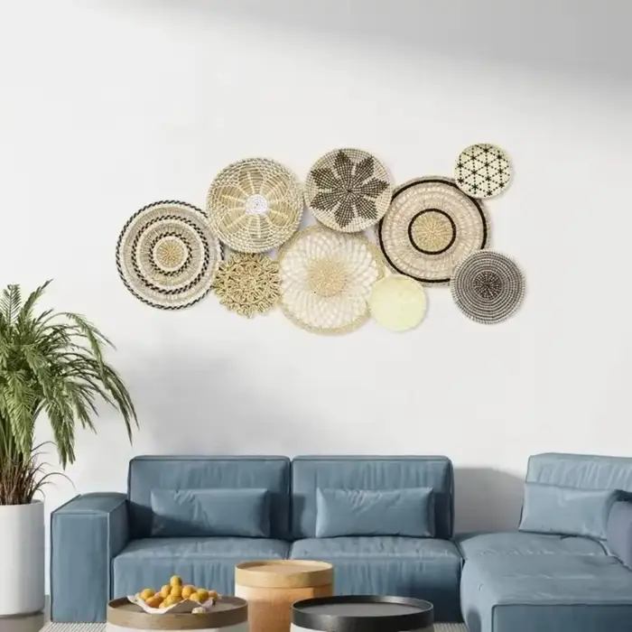 Ensemble de 9 paniers muraux en rotin