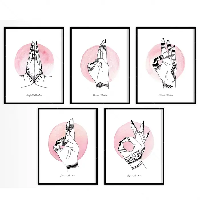 Mudras de Yoga henné pour mains, impression d'art