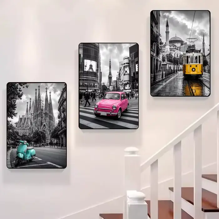 Peinture vintage de paysages urbains emblématiques noirs