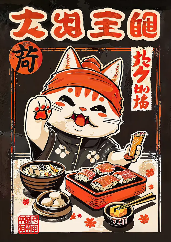 Affiche de chat mignon de style japonais, impressions de chats japonais, peinture sur toile, images 