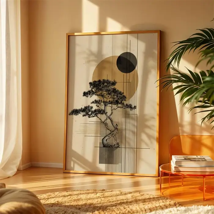 Affiche japonaise |   Zen Nature impression numérique abstraite soleil Illustration sans cadre 1 piè