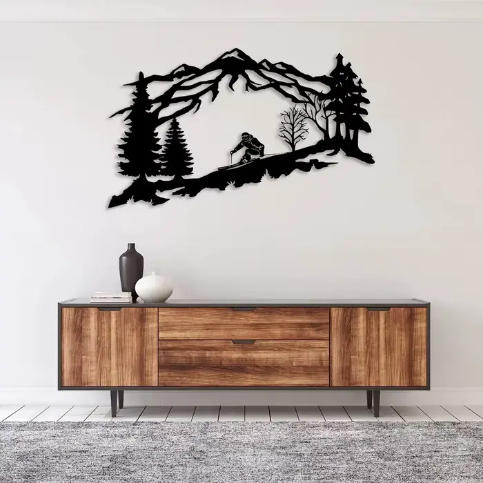Art mural de skiier en métal