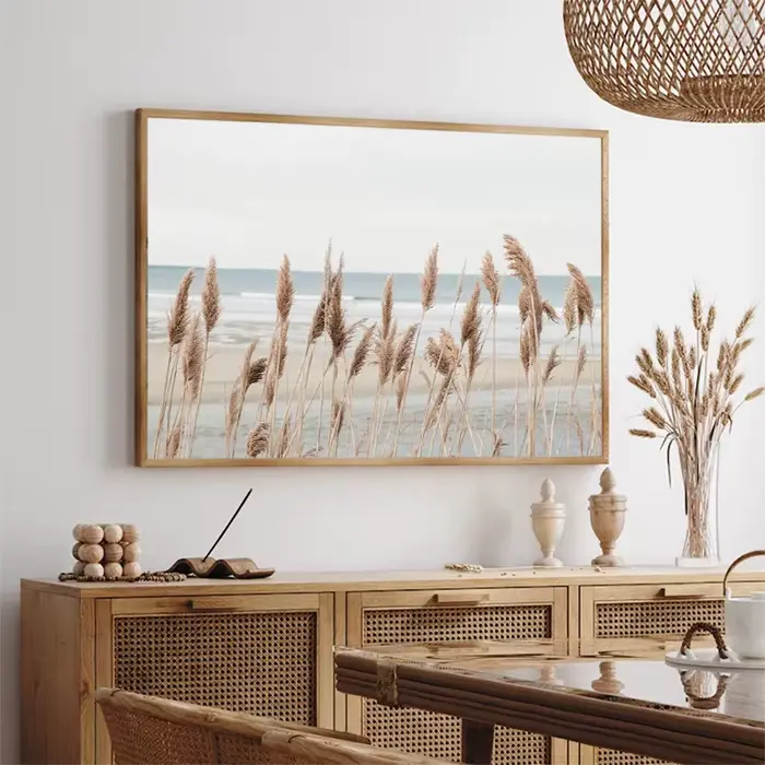 Coquillage plage doux bleu océan herbe minimal côtier affiche toile peinture impression neutre mur Art chambre décor à la maison