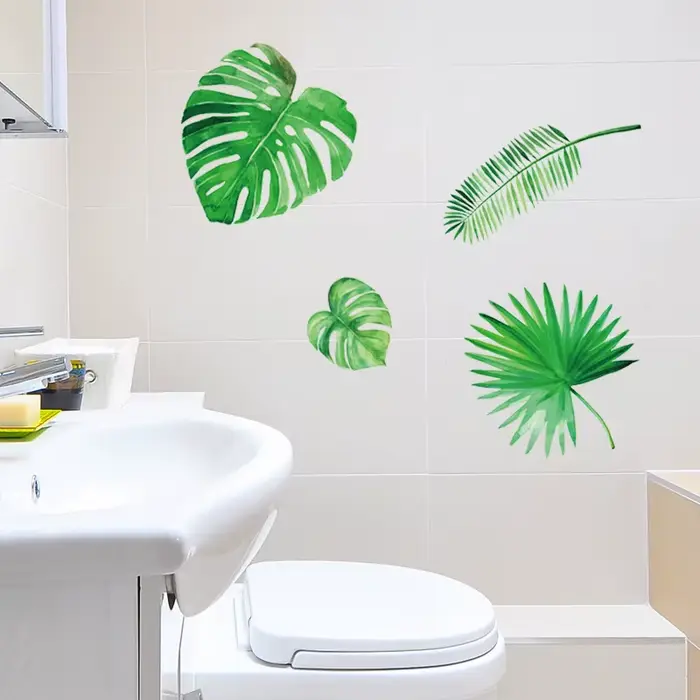 Autocollant mural en forme de feuilles de plantes vertes