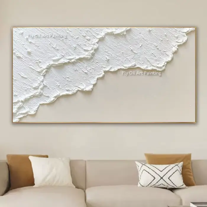 Peinture à l'huile de plage de mer peinte à la main, vagues de l'océan blanc, peinture sur toile de