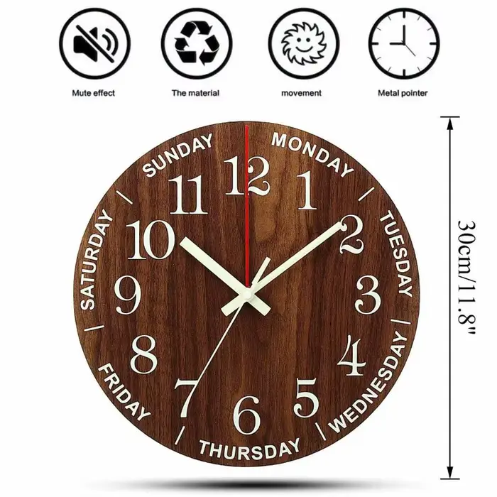 Horloge murale lumineuse 12 pouces en bois