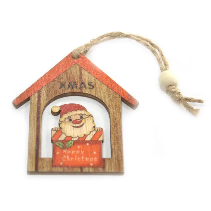 Pack of 2 Christmas Wooden Craft Decoration - Xmas Santa Gift