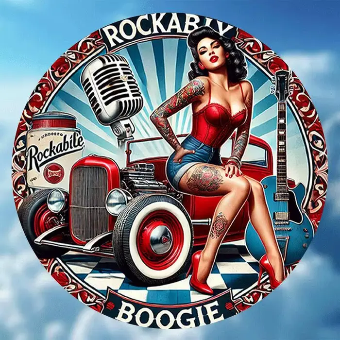 Décoration murale en métal vintage Rockabilly Rock 'n' Roll - Affiche rétro des années 1950 d'une gr