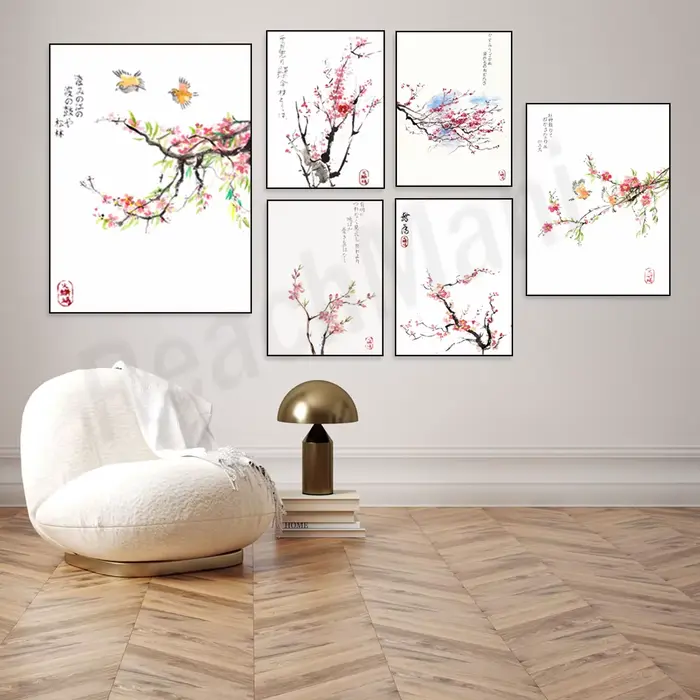 Fleurs de cerisier aquarelle de style japonais