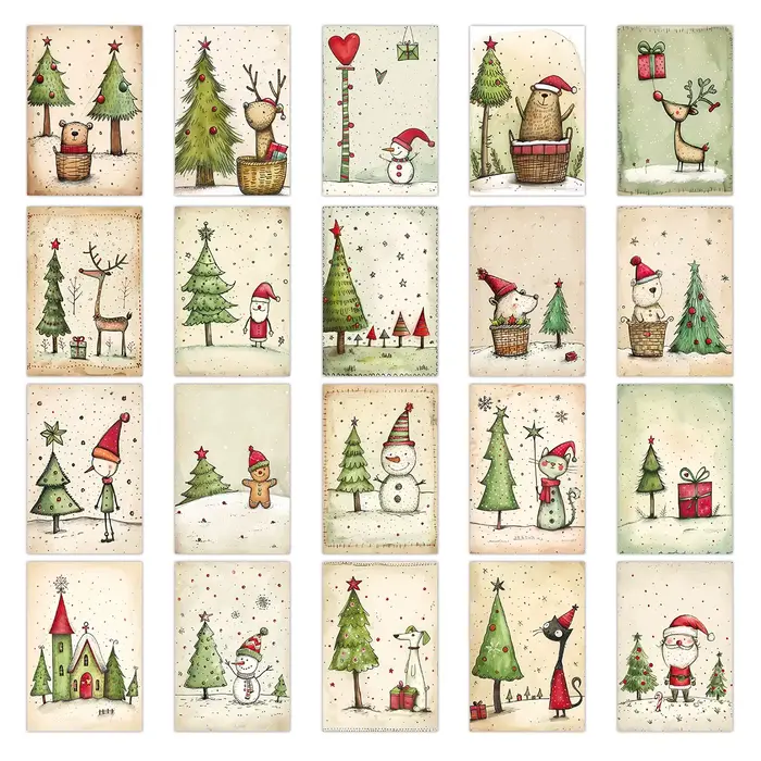 Cartes postales de décoration de noël avec autocollants, pour décoration murale de noël, maison, bur