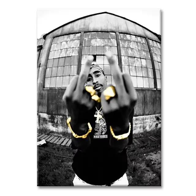 Affiches de rappeur Tupac noir et blanc, peinture sur toile imprimée de chanteur HiP Hop, images d'a
