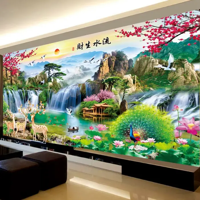 Peinture de paysage de paon d'élan