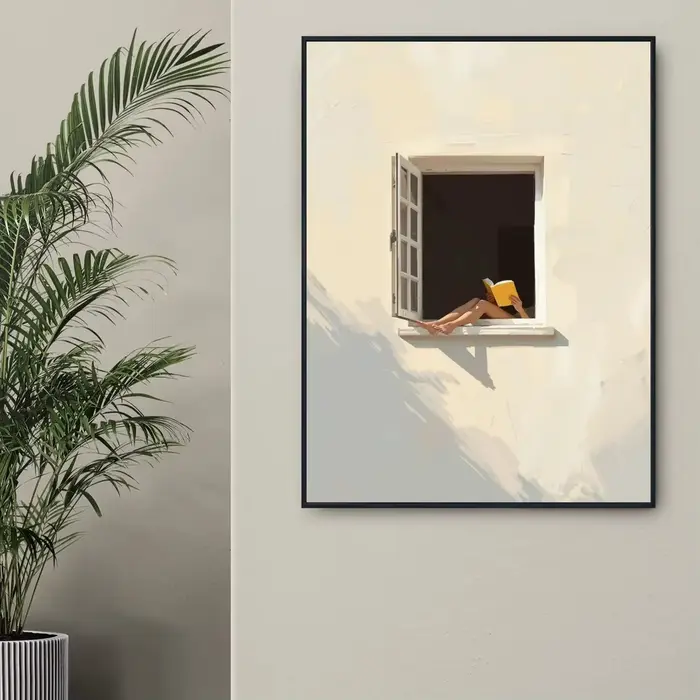 Affiche murale minimaliste fenêtre, impression sur toile fenêtre d'été calme, tableau mural pour les