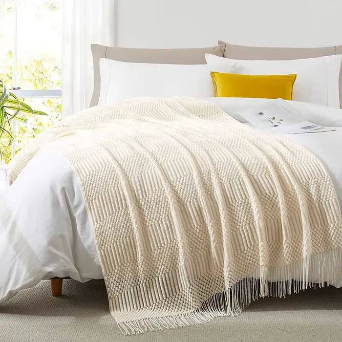 Blanc Boho jeter couvertures texturées grandes couvertures tricotées épais Vintage luxe jeter couvre
