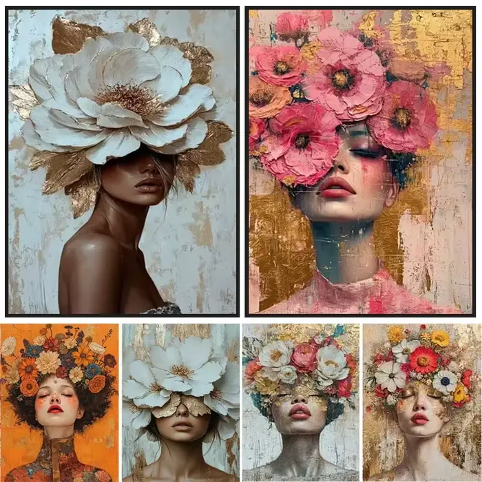 Toile de peinture florale mystique colorée pour femme