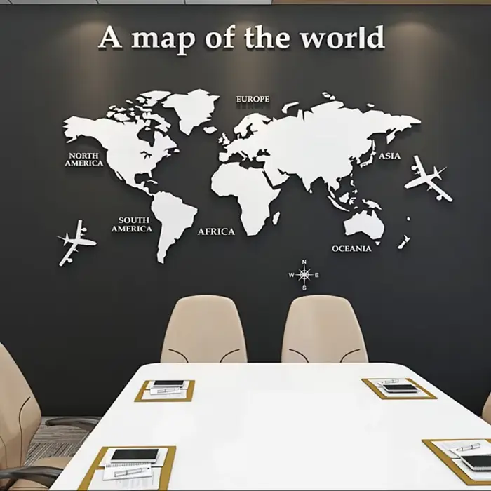 Autocollant mural carte du monde 3D en acrylique, couleur unie, cristal, pour chambre à coucher, sal