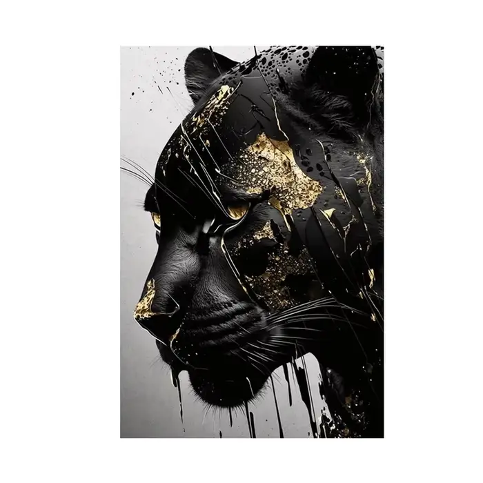 Affiches et impressions d'art mural abstrait Panthère Noire Or et Noir, peintures sur toile, tableau