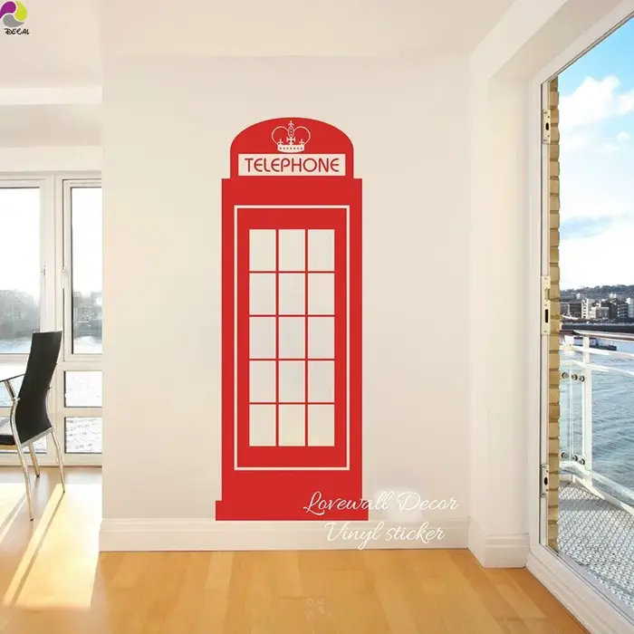 Grande boîte de téléphone de londres autocollant Mural salon canapé énorme rétro royaume-uni boîte d