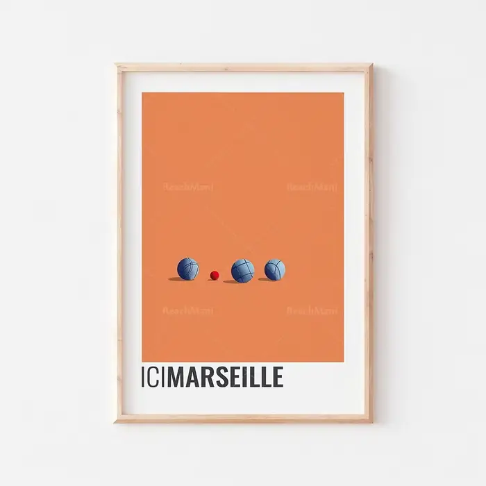 Affiche de voyage Paris France Marseille Lyon, Fourvière, mouette, Parasol à épingles, Illustration 
