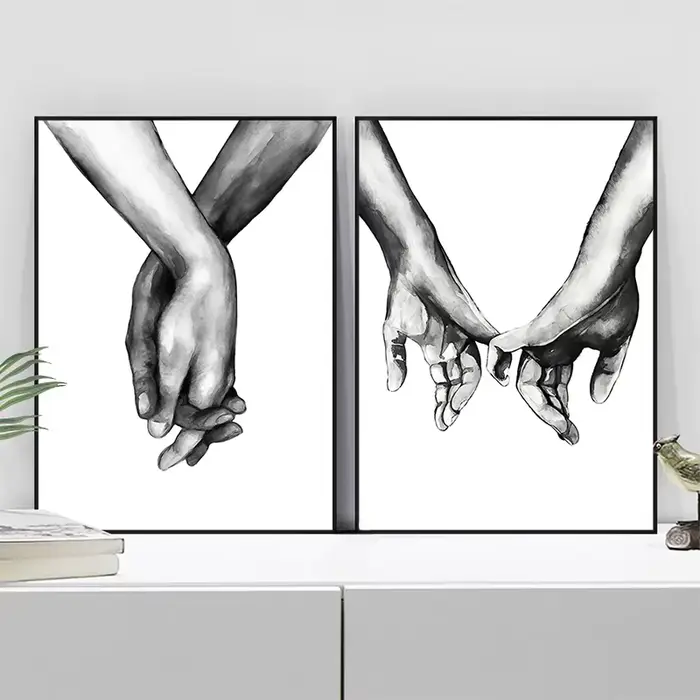 Peinture sur toile nordique minimaliste noir blanc femme Sexy épaule romantique baiser citations amoureux affiches à main et imprimés décor de chambre