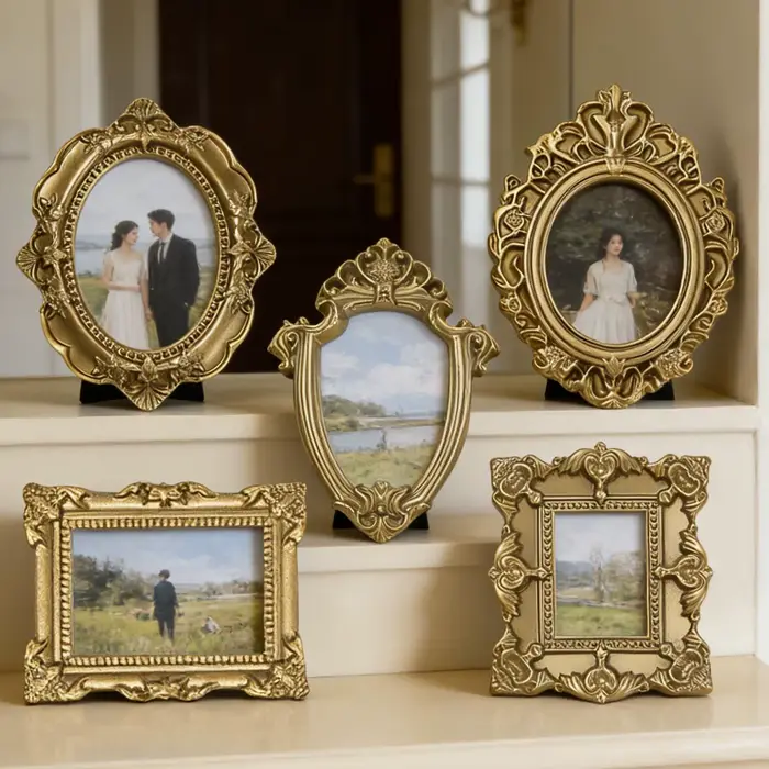 Cadres photo miniatures en résine, petits cadres photo anciens, cadre photo mural en dentelle pour présentation de bijoux, photographie, DIY, 5 pièces