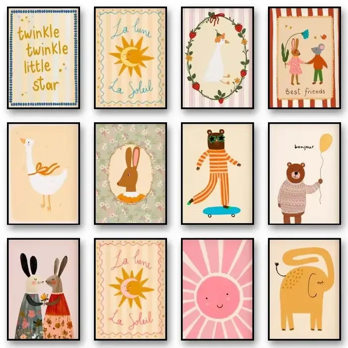 Affiche d'animaux imprimés de lapins floraux nordiques