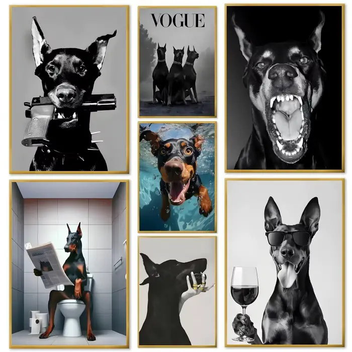 Affiche de chien Doberman noir à la mode moderne