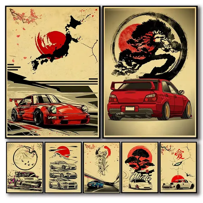 Affiche de samouraï de voitures japonaises